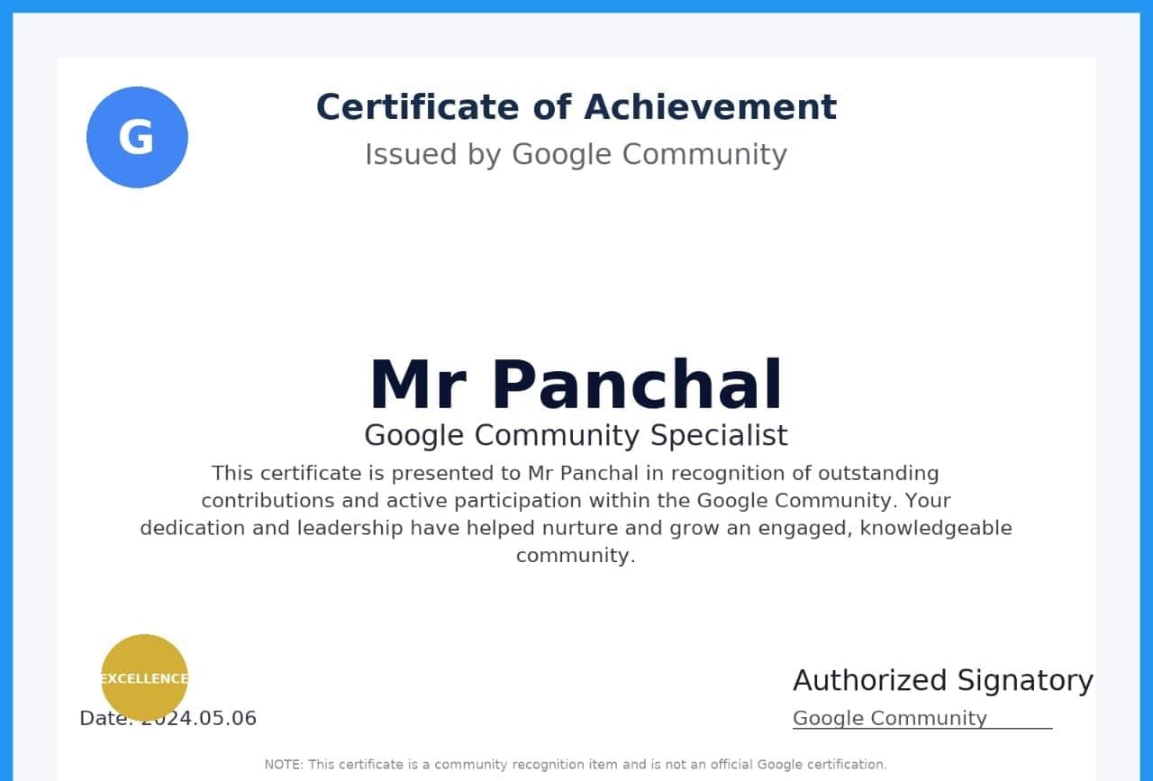 Google Certificate of Achievement